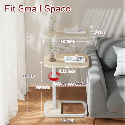GOYLSER C Shaped End Table for Couch, Height Adjustable Rotatable Couch Tray Tables Sofa Table Tv Trays for Bedroom, Natural Wooden Swivel Side Table for Small Spaces - color: Natural, style: Standard
