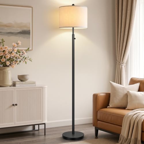 Nintiue 【Upgraded】 Dimmable Floor Lamp for Living Room, 11W LED Bulb Included, Modern Standing Lamp, Tall Pole Light with Linen Shade for Bedroom Reading Office Corner Nursery-Black - color: Black-Linen Shade