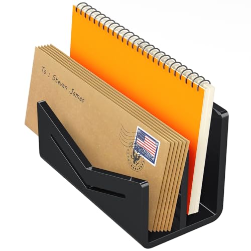 Beego Envelope and Mail Organizer Countertop - 2 Compartments Black Acrylic Desk Organizer Letter Holder Desktop File Sorter Bill Document Folder Rack for Office, Home, School Desk Organization - color: Black, size: 2 Compartments