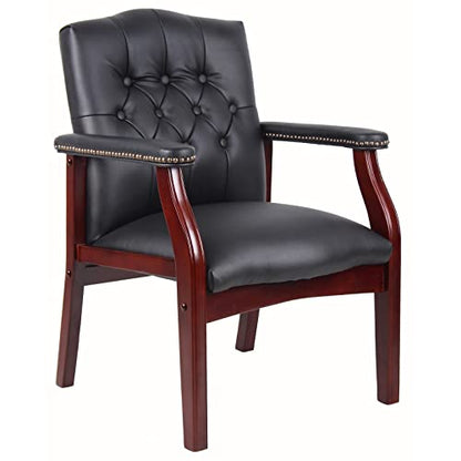 Black Leather Office Chairs Set of 2 -Ergonomic Executive Guest Chairs for Reception, Multi-Scene Use (Waiting Room, Meeting, Conference, Lobby, Conference, Church) High Back No Wheels with Arm Design - color: 2 Unit