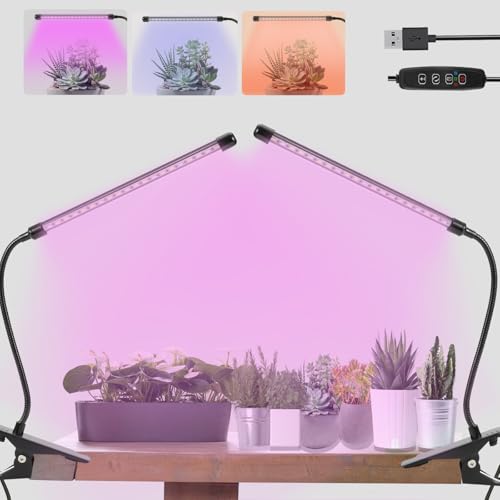 Grow Lights for Indoor Plants 20LED,Indoor Plant Growing Lights Auto ON/Off | 3/9/12H Timer,Clip on Plant Grow Light Strips,Full Spectrum,for Seed Starting/Succulent,9 Dimmable Level,3 Light Modde,2Packs - color: Red+Blue, size: 1 Head-2Packs