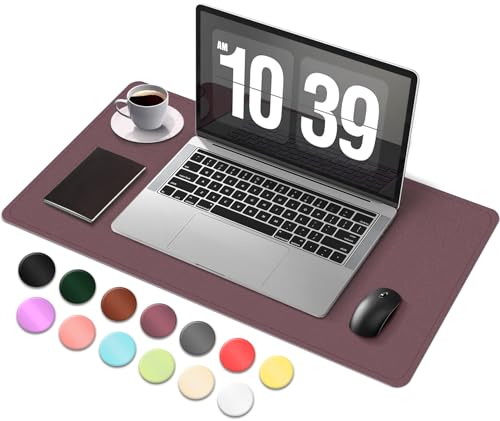 Desk Pad Protector, Leather & Suede Desk Mat, Non-Slip Desk Pad Mat, Large Mouse Pad, Waterproof Desk Blotter Mat, Desk Cover for Office, Home (Dark Purple, 23.6" x 13.7") - color: Dark Purple, size: 23.6" x 13.7"