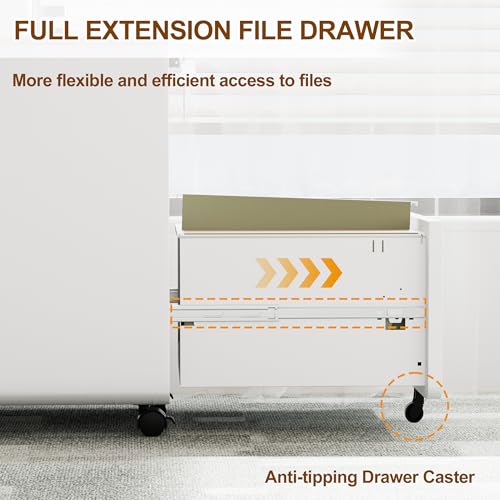 2 Drawer Mobile File Cabinet with Lock, 4 Keys and 25 Letter File Folders | Heavy-Duty Steel Rolling Filing Cabinet Pre-Assembled Under Desk for Home Office Letters/Legal/A4 Hanging File Folders - color: White, size: 25.8"H*15.7"W-2 drawers(25 letter fold
