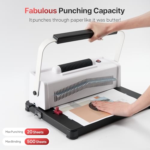 Spiral Coil Binding Machine with Electric Coil Inserter, Home School | Office Notebook Homework, 20 Sheets Punch, A4/A5/Letter Size, Adjustable Paper Margin, 46 Hole Adjustable Disengageable Pins - color: White