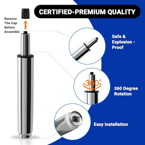 12.2-18.5 Inches Office Chair Cylinder Replacement, TOP-Activated - color: Polished Steel, size: 6.3‘’ Height Range