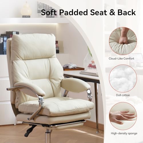 Massage Office Chair with Foot Rest Ergonomic Heated Desk Chairs | High Back PU Leather Massage Recliner with Lumbar Support 155° Reclining Swivel Wheels Computer Chairs for Home Office, White - color: Whtie