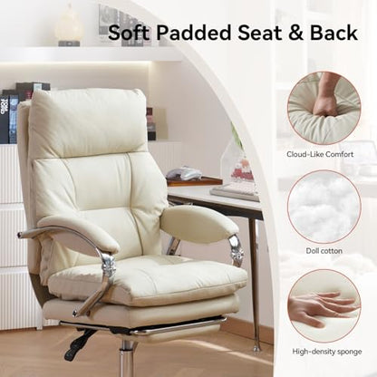 Massage Office Chair with Foot Rest Ergonomic Heated Desk Chairs | High Back PU Leather Massage Recliner with Lumbar Support 155° Reclining Swivel Wheels Computer Chairs for Home Office, White - color: Whtie