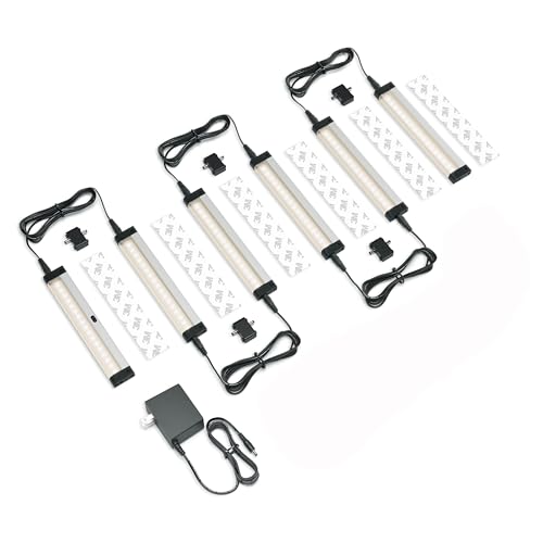 EShine Hand Wave Activated Under Cabinet LED Lighting Kit, Dimmable, 6-Pack 7 in - Touchless Dimming Control, Black Under Counter Lights for Kitchen, Garage, Office, Shelf - Warm White (3000K) - size: 6 pack