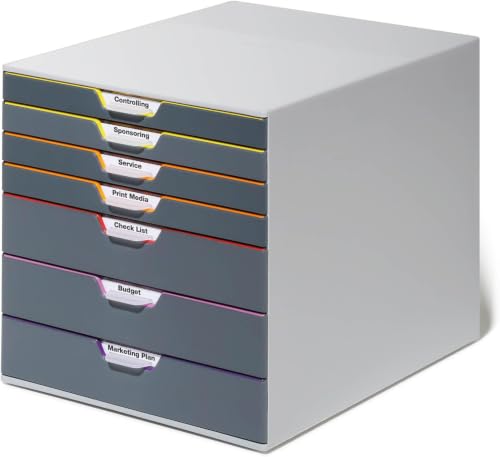 Durable Varicolor Drawer Organizer, 7 Color Coded Drawers, Gray - style: 7-Drawer
