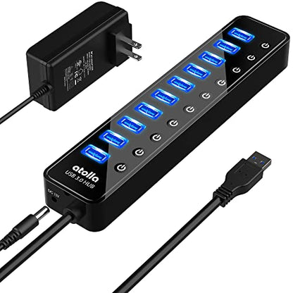 Powered USB 3.0 Hub, atolla 10 Ports USB Data Hub Splitter with Individual ON/Off Switches and 12V/2.5A Power Adapter USB Extension for Mouse, Keyboard, Hard Drive or More Devices