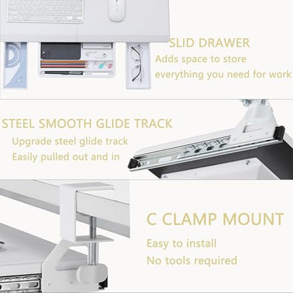 ETHU Corner Keyboard Tray Under Desk with Metal Rail, 26.8x11.8", White - color: White