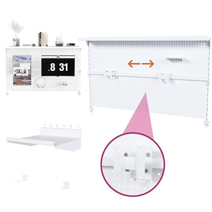 Clamp-On Metal Desk Pegboard with Dual Monitor Stand–No Drilling Needed! 59x35 Inch Steel Privacy Panel with Hooks & Movable Partition, Peg Board Wall Organizer for Gaming & Office - color: White