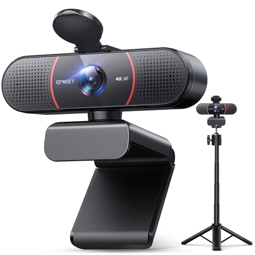 EMEET C960 4K Webcam with Tripod, 3 Adjustable Height, 360° Swivel Head | DesktopTripod w/Privacy Cover, PDAF Auto Focus, Dual Omni Mics, Auto Light Correction, Perfect for Online Meetings - style: 4K Tripod