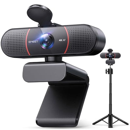 EMEET C960 4K Webcam with Tripod, 3 Adjustable Height, 360° Swivel Head | DesktopTripod w/Privacy Cover, PDAF Auto Focus, Dual Omni Mics, Auto Light Correction, Perfect for Online Meetings - style: 4K Tripod