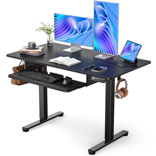 ErGear Electric Standing Desk with Full Size Keyboard Tray, Adjustable Height Sit Stand Up Desk, Home Office Desk Computer Workstation, 48x24 Inches, Black - color: Black, size: 48" X 24"
