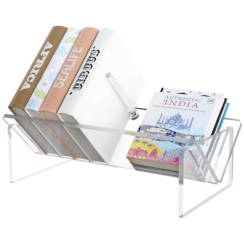 Acrylic Desktop Bookshelf, Tabletop Bookshelf Organizer for Kids | Slanted Countertop Bookcases, Space-Saving Book Holder, Small Transparent Book Storage Rack for Office Bedroom Living Room