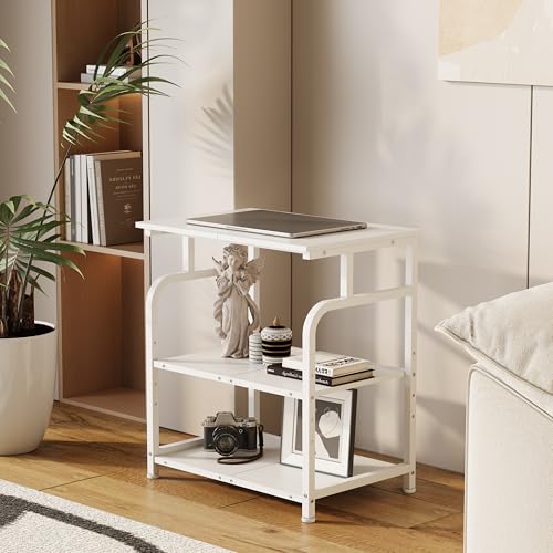 Unionly Large Rolling Printer Stand with Height Adjustable Shelf and Wheels | 3-Tier Rolling Printer Cart with Wheels, Heavy-Duty Wood Printer Table with strudy steel frame for Home Office,White - color: White