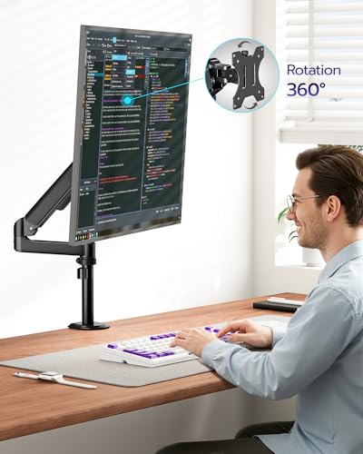 ARES WING Single Monitor Mount - 17 to 40 Inch Screen Monitor Arm, Black | Ultrawide Monitor Arm for Heavy Duty Curved Screen up to 26.4 lbs with Clamp/Grommet Desk Mount, 75/100 Vesa Mount - size: Single Monitor Arm