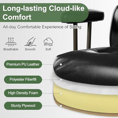 Mid-Century Modern Ergonomic Office Chair, Mid Back & Tufted, Black | Faux Leather Executive Desk Chair, Walnut Bentwood Frame, Tufted Design, Swivel Computer Chair for Home Office, 300LBS Cap - color: Black, size: Mid Back Style