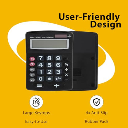 Lily's Home Jumbo 12-Digit Desktop Calculator (Black), Solar/Battery Dual Power, Large Tilted LCD Display, Big Button Design, Quiet Operation, for Office, School, Business & Home Use - color: Black
