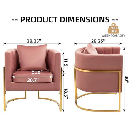 Velvet Accent Chair, Modern Barrel Arm Chair for Living Room/Bedroom/Beauty Salon, Upholstered Club Armchair with Pillow & Gold Base, Blush Pink - color: Blush Pink, size: 1 PC