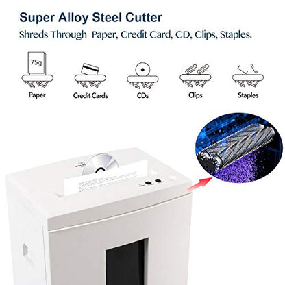 WOLVERINE SD9112 P5 Super Micro Cut Shredder, 10Sheet 60Min 6Gal 54dB White | P-5 Super Micro Cut | 2×12mm | 10-Sheet | 60Min | 54dB | 6Gal | Shreds CD+Cards | ETL Certified | 1-Year Warranty - size: 10-Sheet Level P5-White