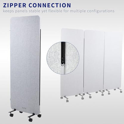 VIVO Gray Mobile 24 x 66 inch Privacy Panel, PP-1-T024G-M | Freestanding Cubicle Divider on Wheels, Acoustic Wall Partition, Single 24 inch Panel with 2-Sided Zipper Attachment System - size: 24"