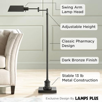 Jenson Adjustable Height Bronze Swing Arm Pharmacy 54" Tall Floor Lamp | Traditional Farmhouse Standing Base Dark Metal Bright Downward Light for Living Room Reading House Bedroom - color: Bronze