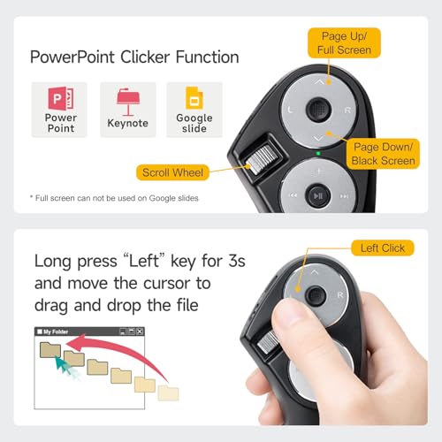 SANWA Bluetooth + 2.4G Wireless Handheld Mouse, 3 in 1 Presentation Clicker, Remote Air Mouse with Scroll, Portable Finger Mice, Rechargeable PPT Slide, Compatible with Mac, PC, Laptop, Phone, Tablet - style: Handheld Mouse