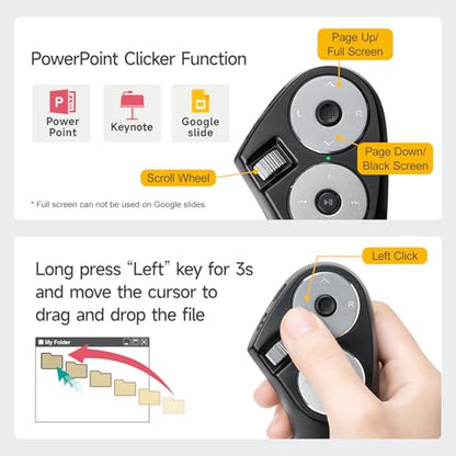 SANWA Bluetooth + 2.4G Wireless Handheld Mouse, 3 in 1 Presentation Clicker, Remote Air Mouse with Scroll, Portable Finger Mice, Rechargeable PPT Slide, Compatible with Mac, PC, Laptop, Phone, Tablet - style: Handheld Mouse