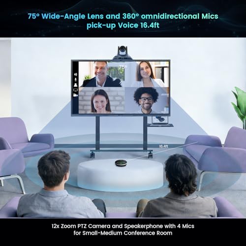 12x Zoom Conference Room Video Camera System, Al Auto-Tracking HD 1080P 60fps 12X Optical Zoom USB3.0 HDMI PTZ Camera 75° FOV and Bluetooth Conference Speaker with Microphones Bundle for Medium Room - color: Jet