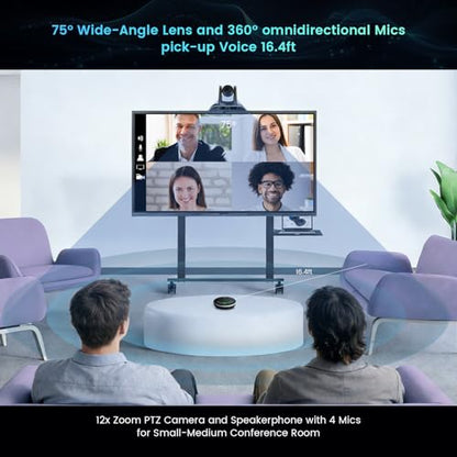 12x Zoom Conference Room Video Camera System, Al Auto-Tracking HD 1080P 60fps 12X Optical Zoom USB3.0 HDMI PTZ Camera 75° FOV and Bluetooth Conference Speaker with Microphones Bundle for Medium Room - color: Jet