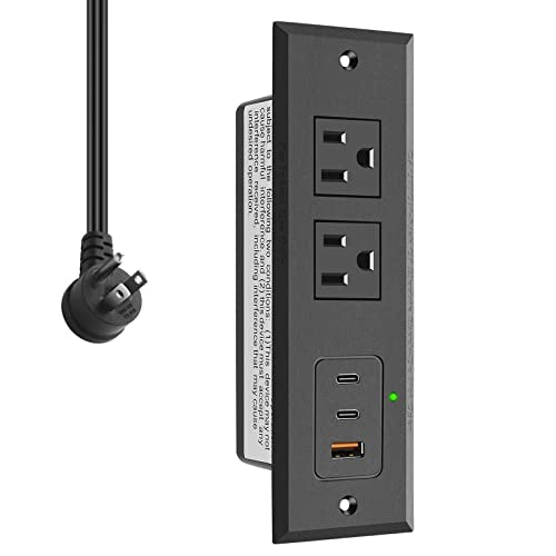 CCCEI Recessed Power Strip with 45W USB-C Ports, Fast Charging USB A Port Desk Outlet, Black Furniture Hidden Charging Station for Side Table, End Table, with 6 FT 45 Degree Flat Plug Extension Cord. - size: 6FT, style: 45W USB-C