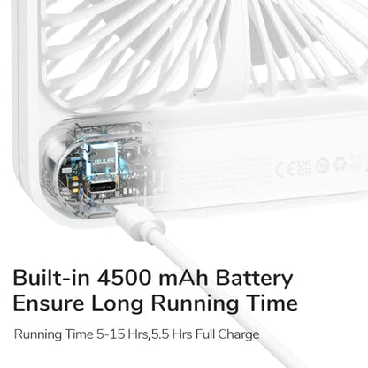 JISULIFE Desk Fan Battery Rechargeable, 180°Foldable Portable Personal Fan - color: White, size: 4500mAh