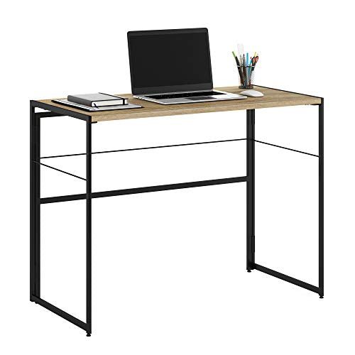 Furinno Riau No Tool/No Assembly/Folding Metal Frame Computer Desk, Sonoma Oak/Black - color: Sonoma Oak/Black, size: 39 inches