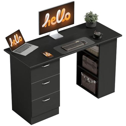 HOMCOM Computer Desk with Drawers, 47" Home Office Desk with Storage, Black - color: Black