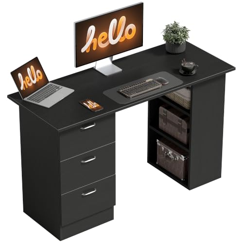 HOMCOM Computer Desk with Drawers, 47" Home Office Desk with Storage, Black - color: Black