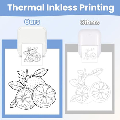 Sticker Printer with 4 Roll Paper Portable Inkless Printer - White - color: White