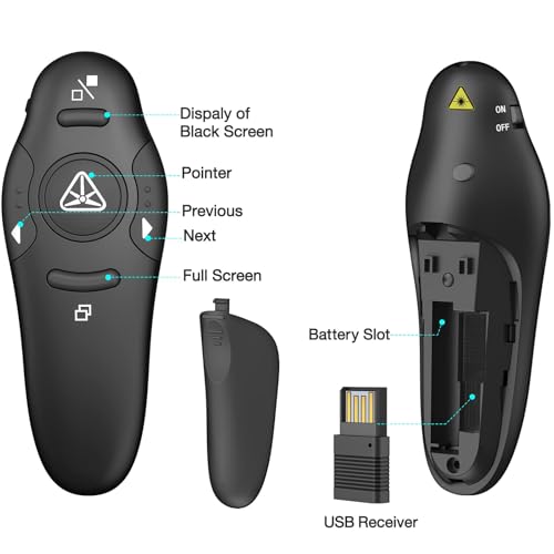 Presentation Clicker Wireless Presenter Remote USB Control PPT Clicker | Clicker for Powerpoint Presentations RF 2.4GHz Presenter Remote Google Slide Advancer Clicker for Computer/Laptop/Mac/Keynote - color: A-Red