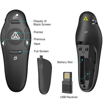 Presentation Clicker Wireless Presenter Remote USB Control PPT Clicker | Clicker for Powerpoint Presentations RF 2.4GHz Presenter Remote Google Slide Advancer Clicker for Computer/Laptop/Mac/Keynote - color: A-Red