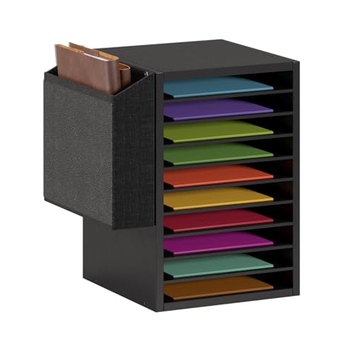 Unionly 10Tier Adjustable Mail Sorter,Wood Paper Organizer for Class,Office | Office Mailbox with name slot,Literature Organizer with side pocket,Wooden File Storage Organizer for school,classroom,office - color: Black, size: Standard 10 Slots