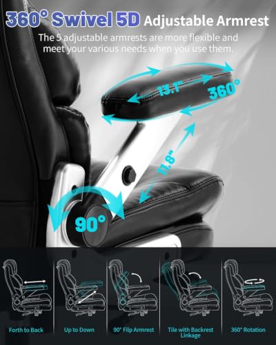 800LBS Big and Tall Office Chair for Heavy People, Heavy Duty Executive Chair with High Back, Extra Wide Seat and Adjustable Lumbar, Large Computer Desk Chair Comfortable for Home Office - color: Black-1