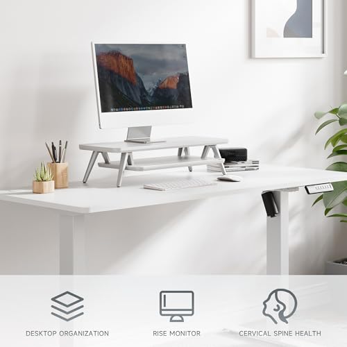 Fenge Monitor Stand Riser, Wooden Desk Shelf with 2-Tier Storage - color: White, size: 23.6 Inch