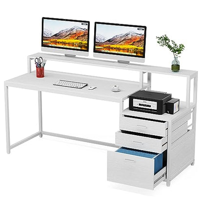 Tribesigns 63 Inch Computer Desk with File Drawer Cabinet, Ergonomic Desk - color: White