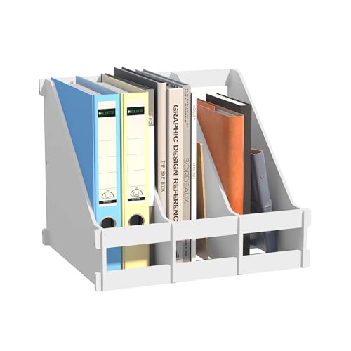 Bamboo Desk File Organizer, 3-Compartment Magazine Holder(White) | 3 vertical compartments organize files, folders, magazines and mail while saving valuable desk space. - color: White