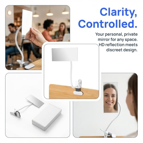 IMIKEYA Clip-On Desk Makeup Mirror for Cubicle, Anti-Peeping Privacy Mirror, Convex Rear View Desk Mirror for Office Computer Monitor, Adjustable Gooseneck Clamp Mirror