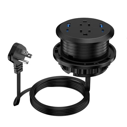 3 inch Desktop Power Grommet with PD 20W USB C,Furniture Recessed Power Strip,2 Outlets,4 USB Ports,40W Total,Flush-Mount for Desktop, Workspace Essential Desk Outlet (Black, 6 FT Cable) - color: Black