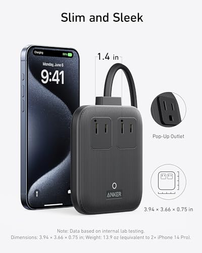 Anker Travel Power Strip, Anker Nano 67W Max 6-in-1 USB C Charger, 2 USB C - color: Black Stone