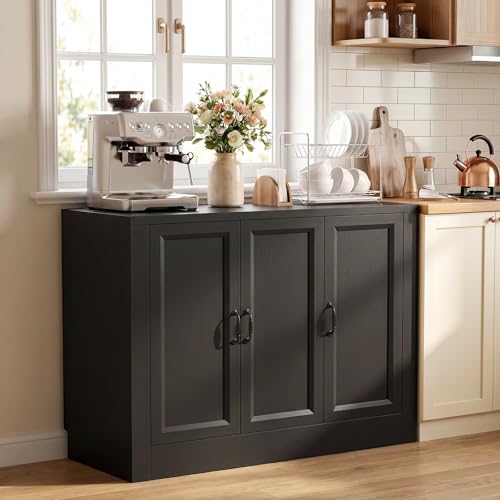 39" Modular Buffet Sideboard Cabinet, Expandable Storage Cabinet System, 3-Door Coffee Bar Cabinet with Adjustable Shelves, Waterproof Media Stand Console for Living Room, Black - color: Black, size: 40"x14"