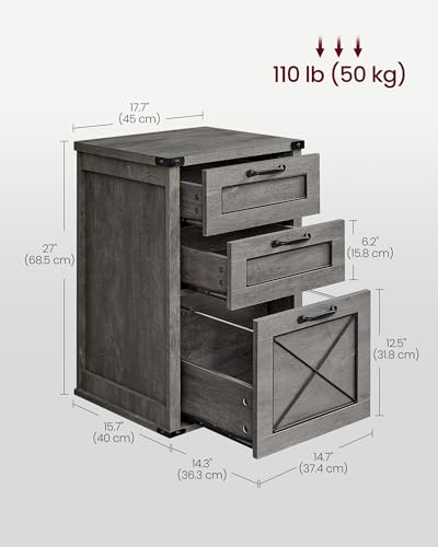 VASAGLE File Cabinet, Filing Cabinet with 3 Drawers, Printer Stand, Fit A4, Letter Size, Hanging File Folders, Modern Farmhouse Style, for Home Office, Misty Gray UOFC054G01 - color: Misty Gray, style: 3 Drawers